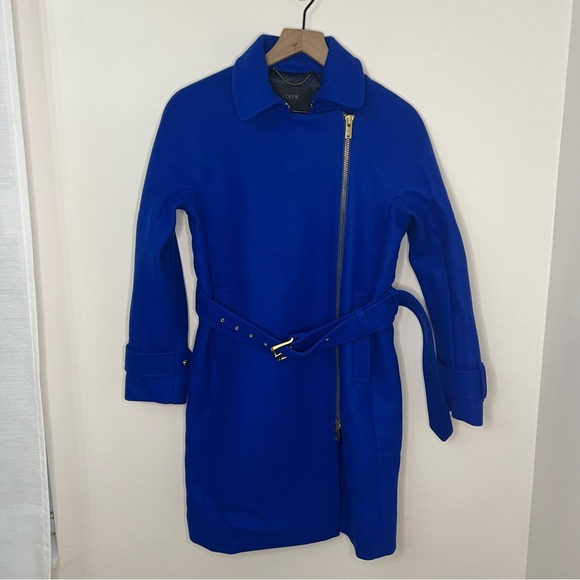 NWT J. Crew Melton Wool Coat Blue Women's Size 4P Winter Pea Topcoat Zip Front - Picture 1 of 10
